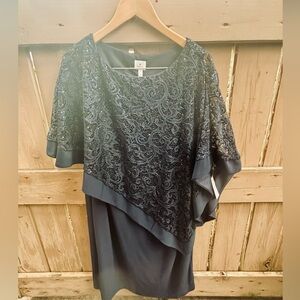 🎉NWT🎉 Elegant Navy Blue Dress with Lace Overlay